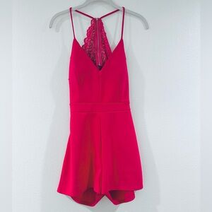 Hot Pink Back Lace Detail Stretchy Romper Size L(8-10)
